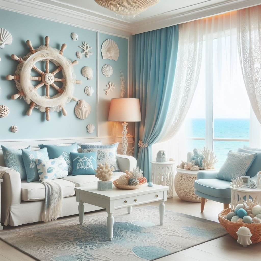 Coastal and beach living room decor 